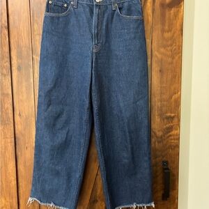 Mother Snacks The Fun Dip Ankle Fray in Cold Brew Dark Wash Raw Hem Size 27 EUC
